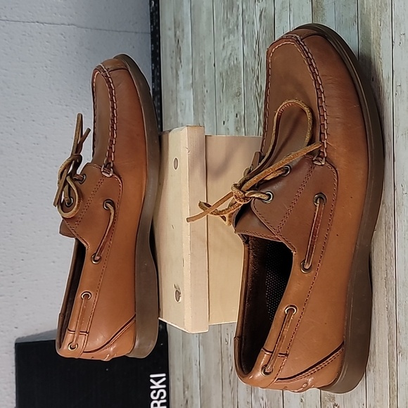 Rockport Mens Handsewn Leather Boat Style Shoes Light Caramel‎ Brown Size 8½ 8.5 - Picture 1 of 9